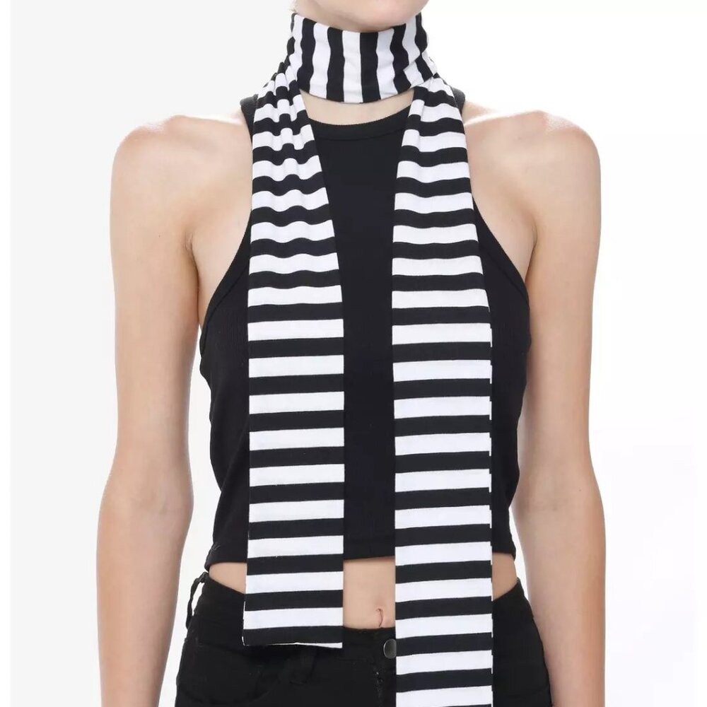 Black & White Stripe Skinny Scarf